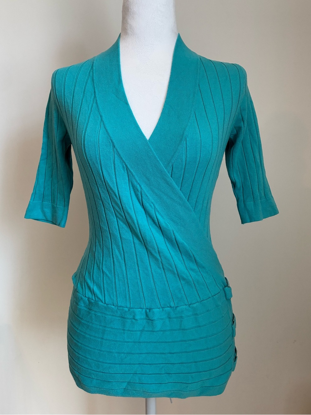 le chateau Turquoise Ribbed Wrap-Style Long Sleeve Top